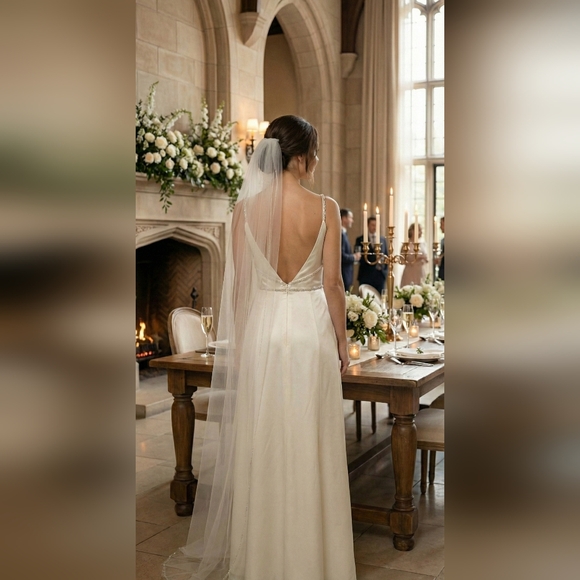 NWT Size 8 Venus Bridal Pallas Athena Ivory Satin Rhinestone Waist & Straps - Picture 3 of 10